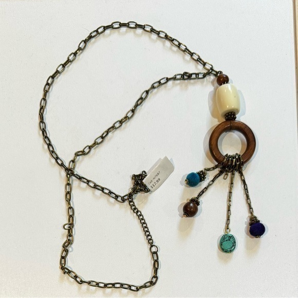Jewelry - NWT Brass Tone Necklace with Mixed Media Pendant 31”